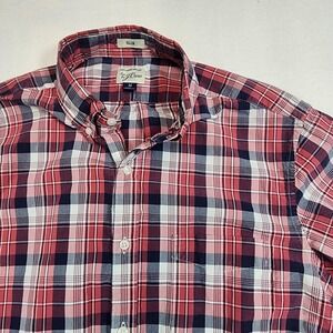 J.Crew Shirt Mens Medium Red Plaid Long Sleeve Button Up Slim Cotton Casual